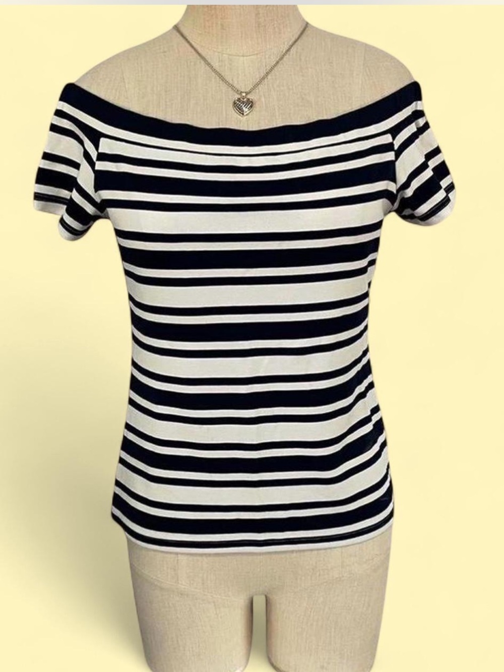 Sunny Girl Navy and White Striped Off-Shoulder Top